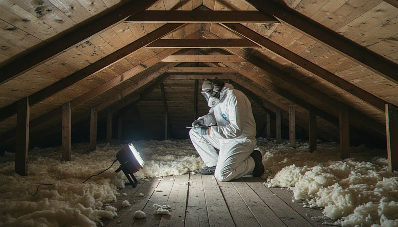 Mold technician in protective gear in a Royal Oak home