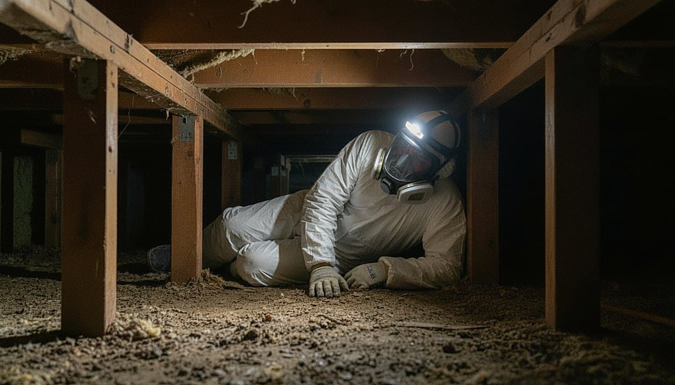 Mold technician in protective gear in a Royal Oak home