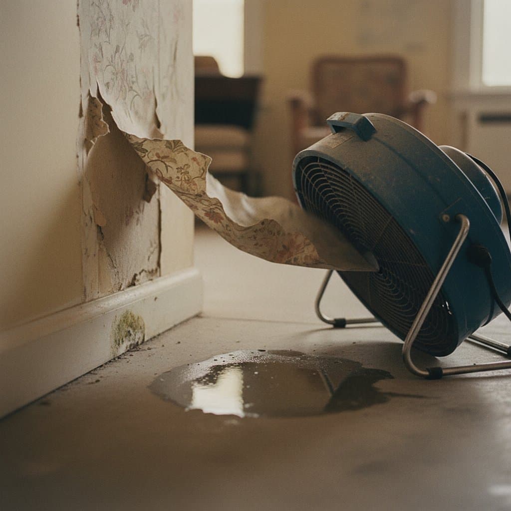 Air mover running during Royal Oak water damage drying