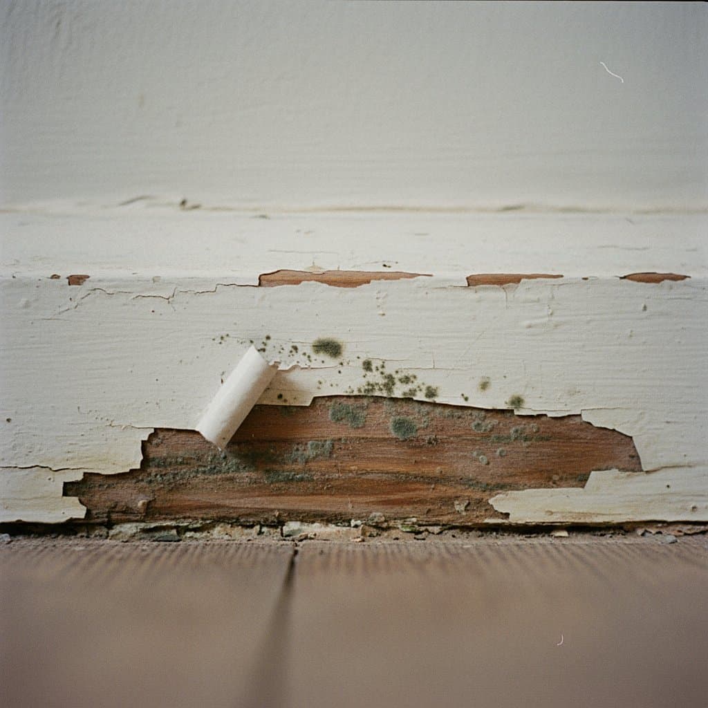 Close view of water damage on a surface